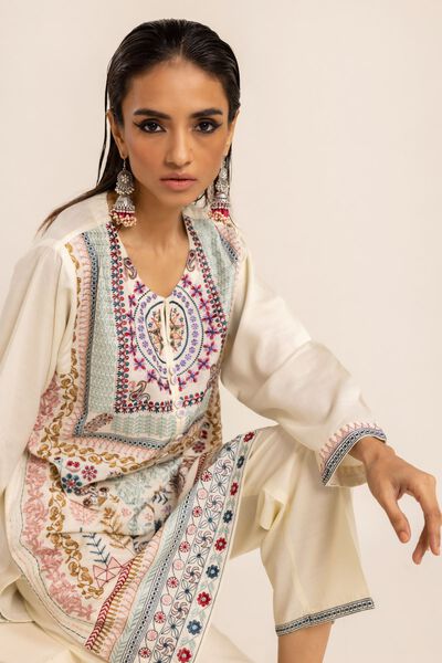 Kurta | Embroidered, OFF-WHITE, hi-res