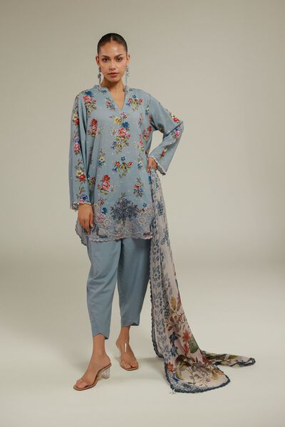 Embroidered | Raw Silk | Blue Silk Pants | GBP 25.00