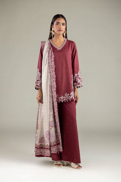 Embroidered | Raw Silk | Relaxed Solid Pants | GBP 30.00