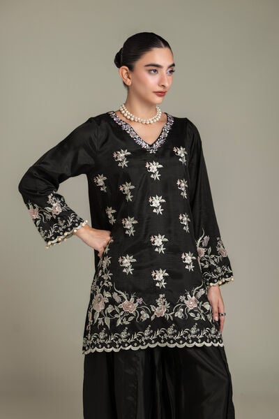 Embroidered | Raw Silk | Black Silk Kurta | GBP 60.00