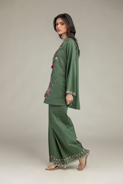 Embroidered | Cotton Dobby | Floral Green Pants | GBP 25.00