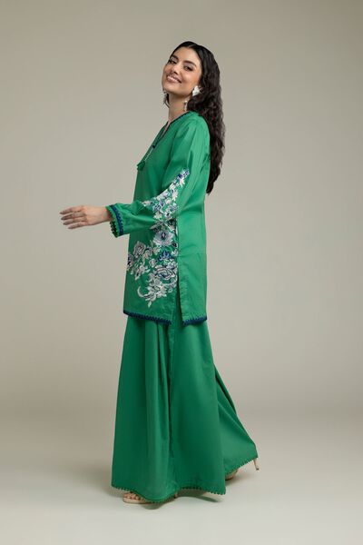 Embroidered | Cambric | Solid Green Pants | GBP 25.00
