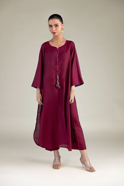 Dyed | Textured Raw Silk | Solid Maroon Pants | GBP 25.00
