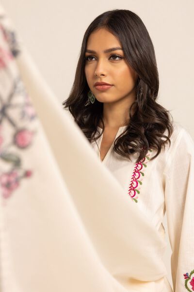 Dupatta | Embroidered, OFF-White, hi-res