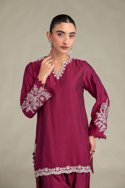Printed | Raw Silk | Silk V-Neck Kurta | GBP 45.00