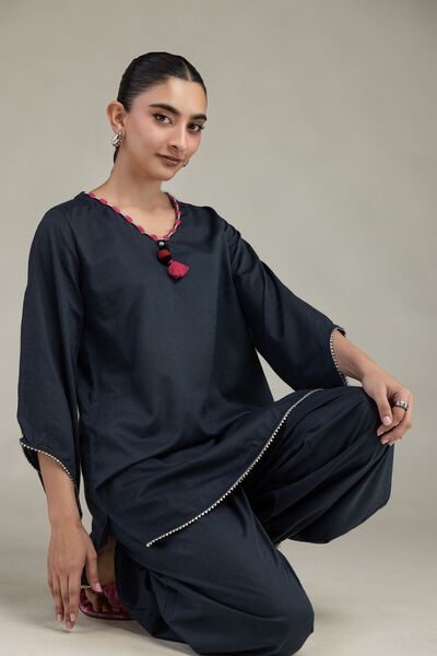 Embroidered | Textured Cotton Viscose | V-Neck Cotton Kurta | GBP 21.00