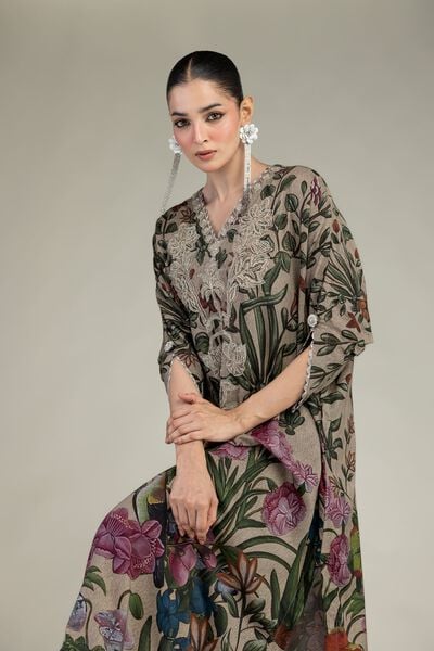 Embroidered | Raw Silk | Floral Long Kurta | GBP 55.00