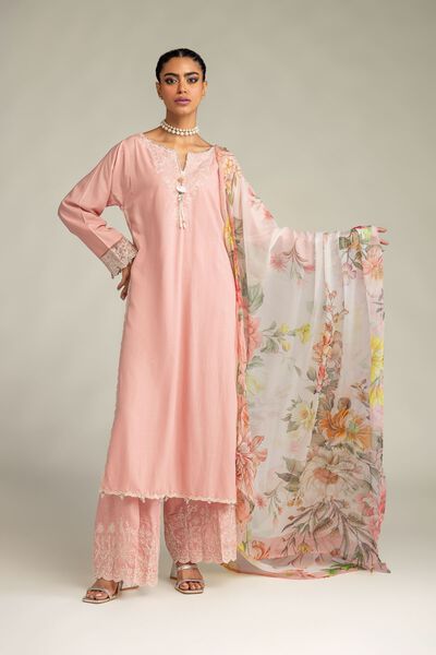 Embroidered | Raw Silk | Embroidered Pink Pants | GBP 35.00