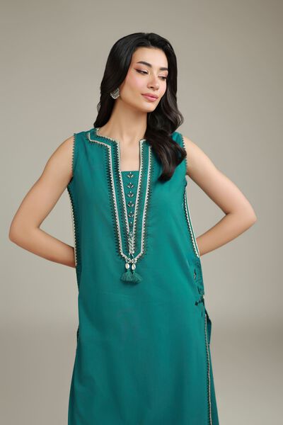 Embroidered | Cambric | Teal Cambric Kurta | GBP 17.50