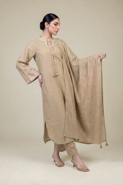 Embroidered | Light Khaddar | Beige Khaddar Dupatta | GBP 30.00