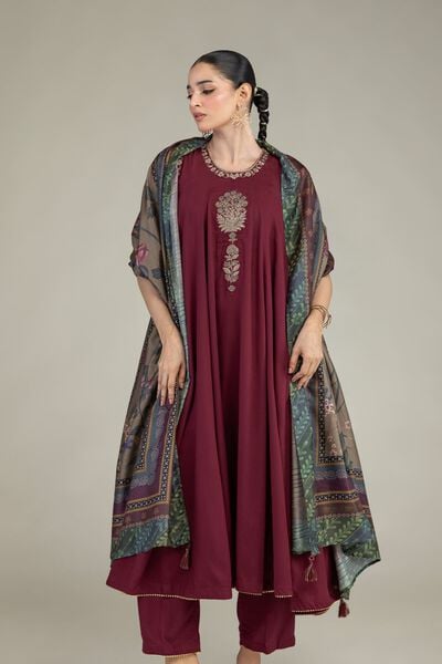 Embroidered | Raw Silk | Maroon Silk Kurta | GBP 70.00