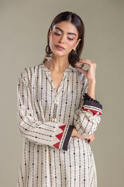 Printed | Light Khaddar | Off-White Khaddar Kurta | GBP 35.00