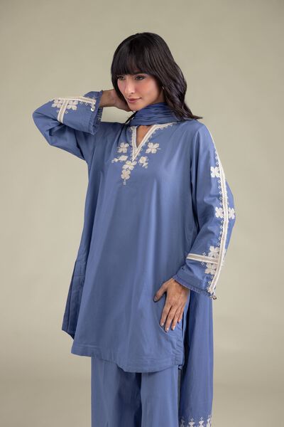 Embroidered | Cambric | Blue Threadwork Kurta | GBP 17.50