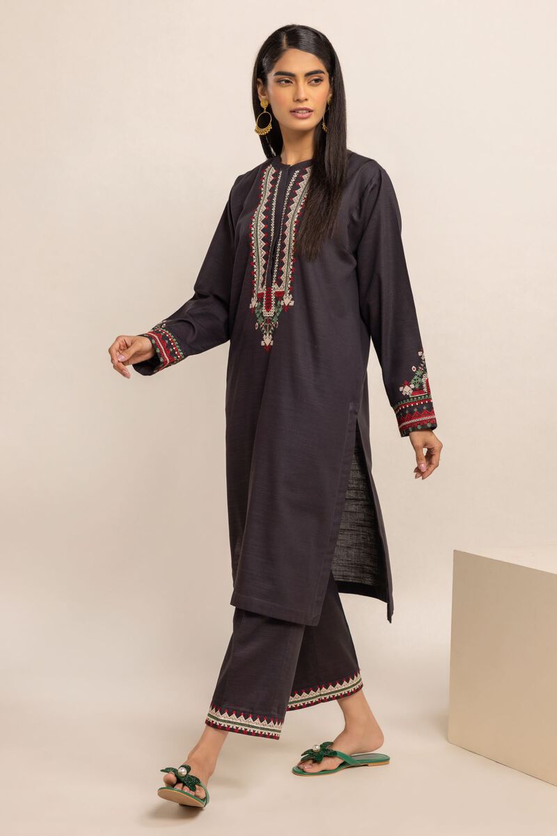 Kurta | Embroidered, BLACK, hi-res image number null