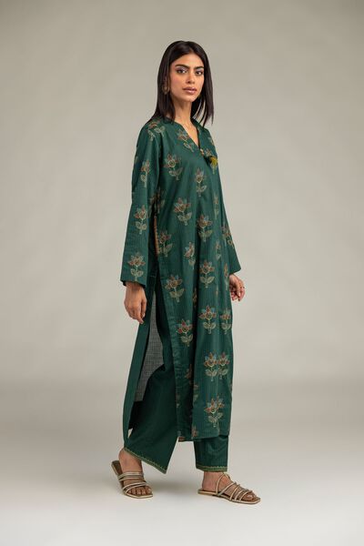 Embroidered | Cotton Dobby | Floral Green Pants | GBP 25.00
