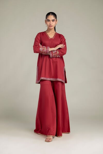 Embroidered | Cambric | Red Solid Pants | GBP 25.00