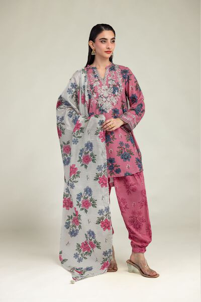 Embroidered | Raw Silk | Floral Pink Shalwar | GBP 20.00