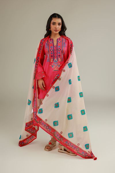 Embroidered | Cotton Net | Cotton Pom-Pom Dupatta | GBP 20.00