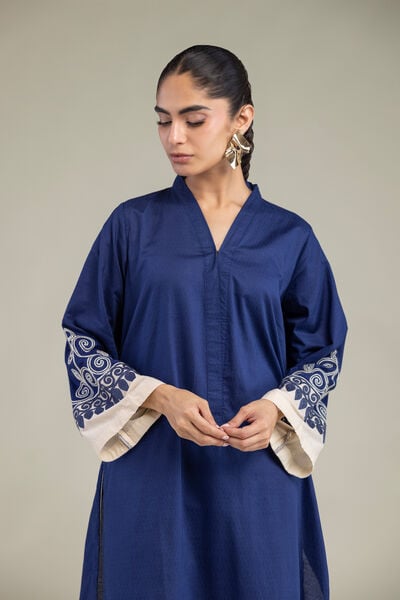Embroidered | Cotton Dobby | Cotton Navy Kurta | GBP 40.00