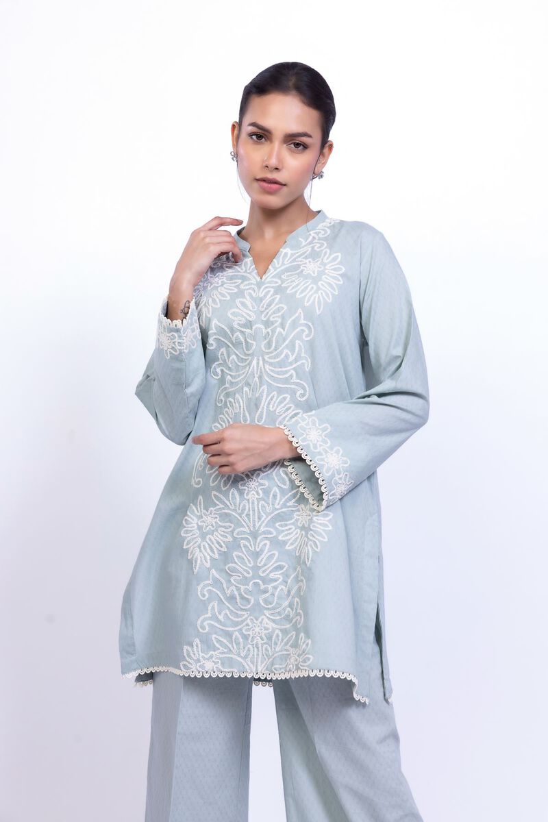 Embroidered | Cotton Dobby | Floral V-Neck Kurta | GBP 30.00