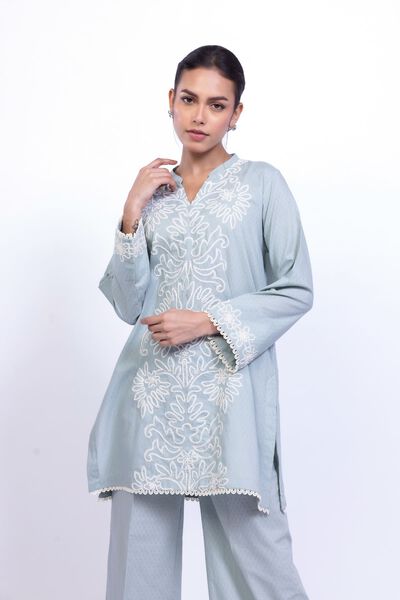 Embroidered | Cotton Dobby | Floral V-Neck Kurta | GBP 30.00