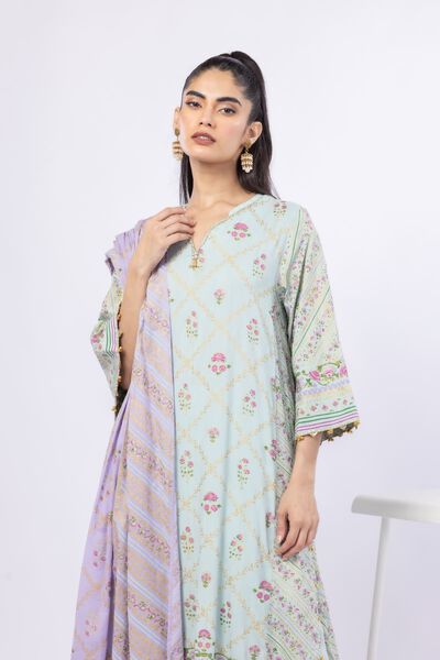 Printed | Crosshatch Raw Silk | 3 Piece Co-ord Set | GBP 105.00