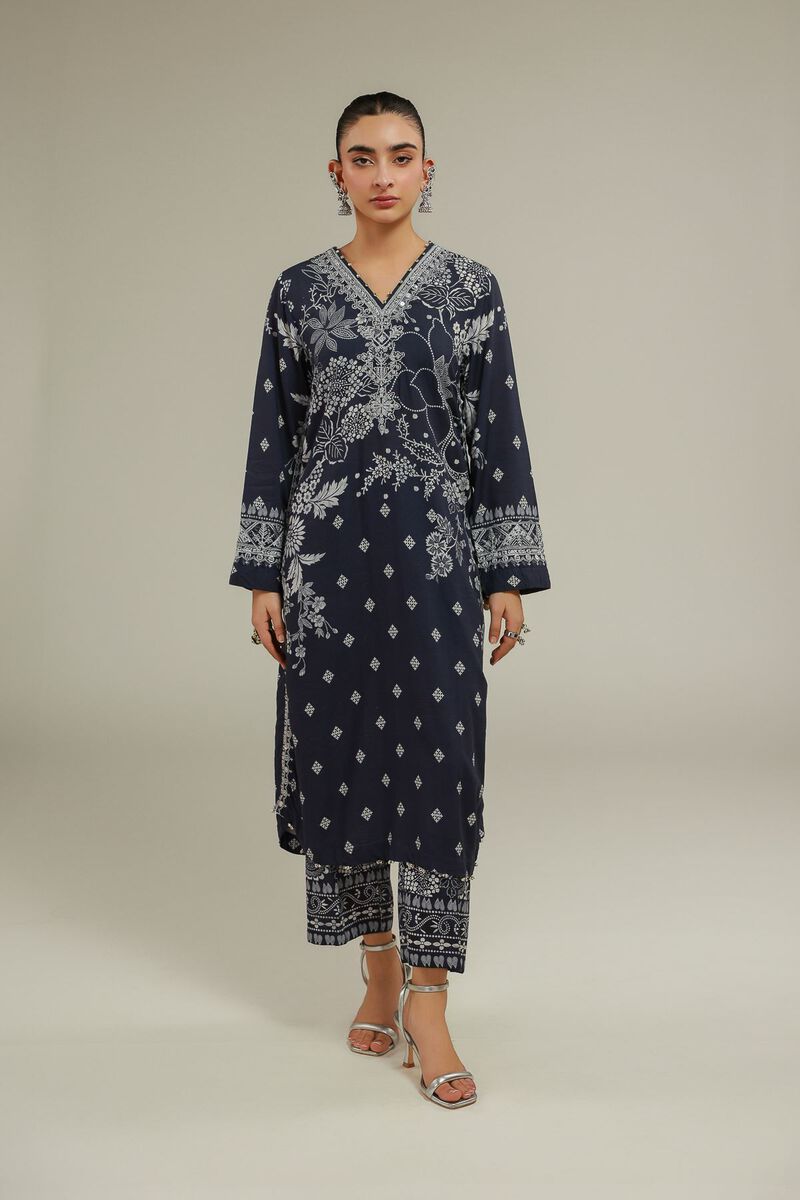 Embroidered | Raw Silk | Geometric V-Neck Kurta | GBP 40.00