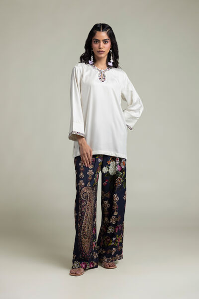 Embroidered | Viscose Crepe | Paisley Viscose Trousers | GBP 25.00