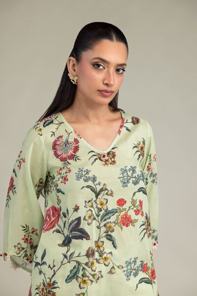 Embroidered | Cambric | Floral V-Neck Kurta | GBP 40.00