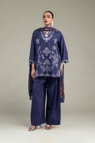 Embroidered | Raw Silk | Floral V-Neck Kurta | GBP 45.00