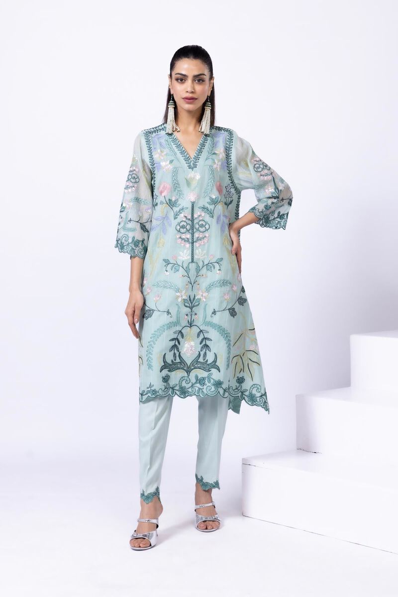 Embroidered | Cotton Zari Organza | Kurta | GBP 60.00