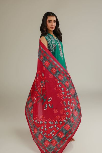 Embroidered | Cotton Net | Floral Tassel Dupatta | GBP 20.00