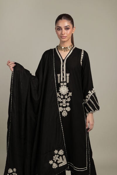 Embroidered | Raw Silk | Black Longline Kurta | GBP 60.00
