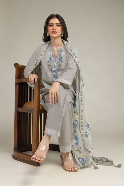 Embroidered | Cotton Dobby | Gray Cotton Kurta | GBP 35.00