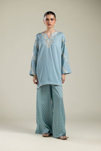 Embroidered | Textured Weave | Geometric Wide Pants | GBP 20.00