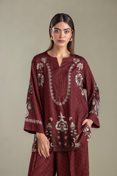 Printed | Viscose Crepe | Short Maroon Tunic | GBP 30.00