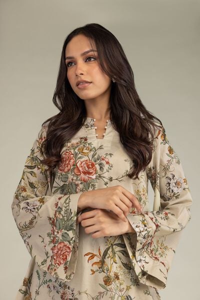 Printed | Cambric | Short Beige Kurta | GBP 15.00