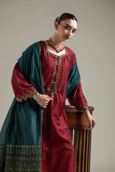 Raw Silk | Silk Maroon Kurta | GBP 45.00