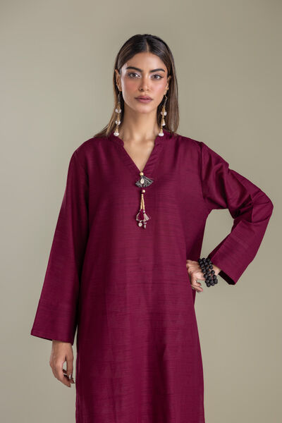 Printed | Light Khaddar | Solid V-Neck Kurta | GBP 30.00