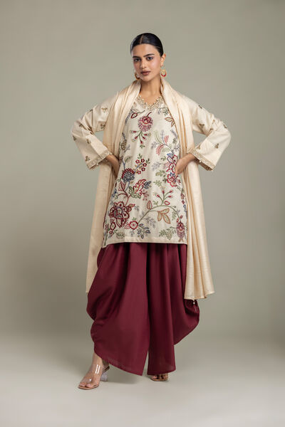 Embroidered | Raw Silk | Maroon Silk Pants | GBP 30.00