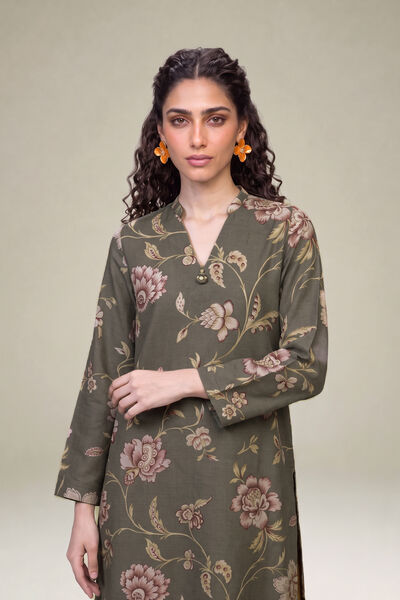 Printed | Light Khaddar | Floral Longline Kurta | GBP 30.00