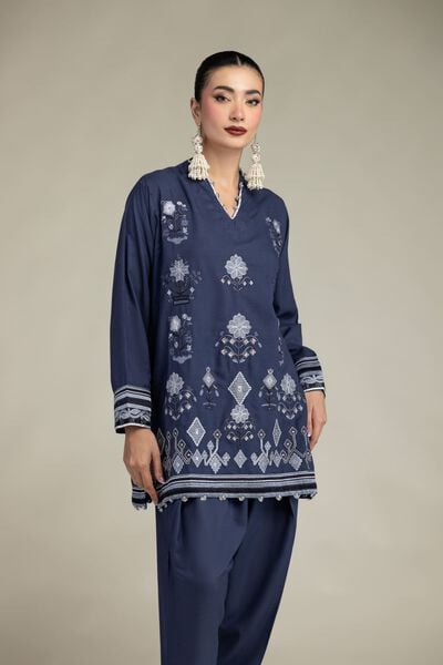 Embroidered | Raw Silk | Floral V-Neck Kurta | GBP 45.00