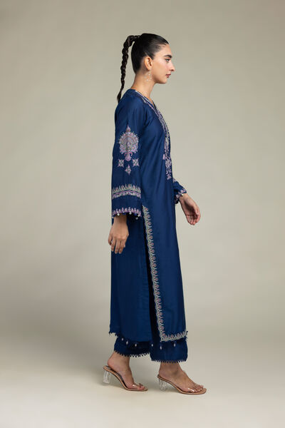 Raw Silk | Navy Solid Pants | GBP 20.00