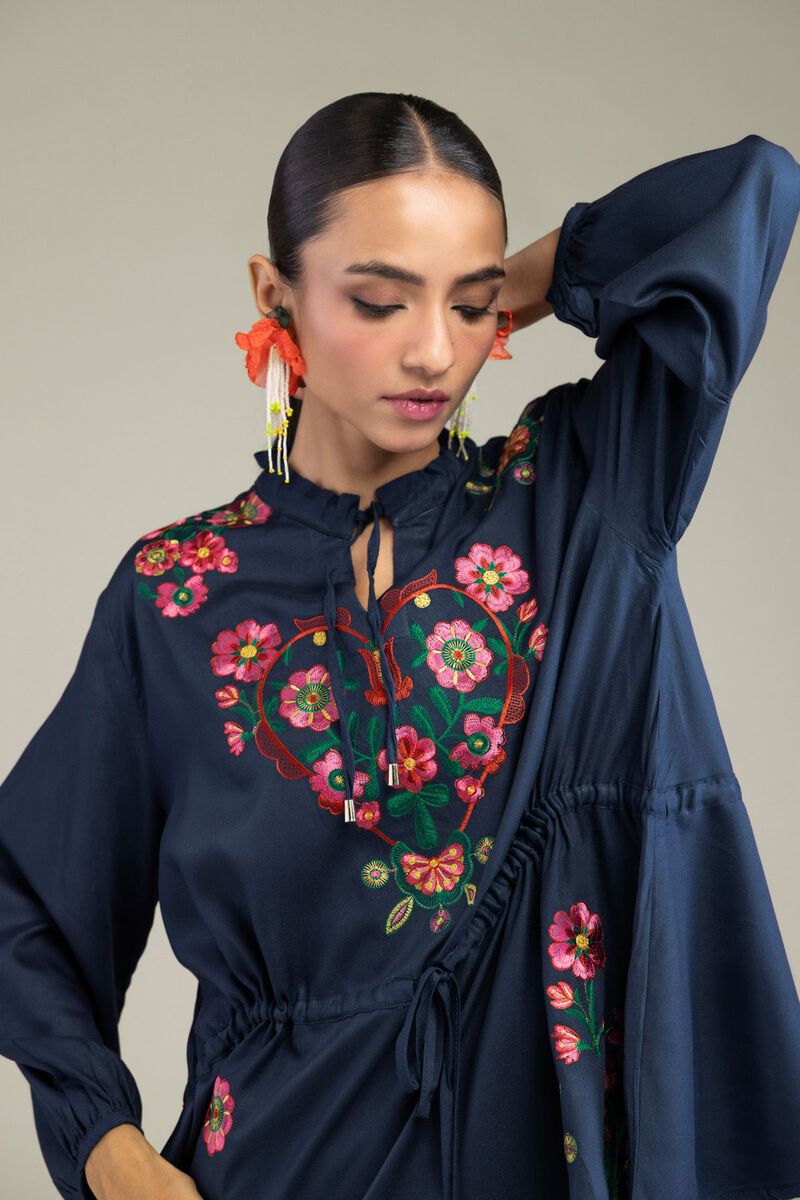 Embroidered | Viscose Crepe | Floral Navy Tunic | GBP 30.00