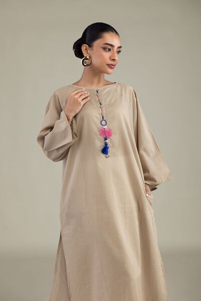 Dyed | Textured Cotton | Beige Cotton Kurta | GBP 9.00