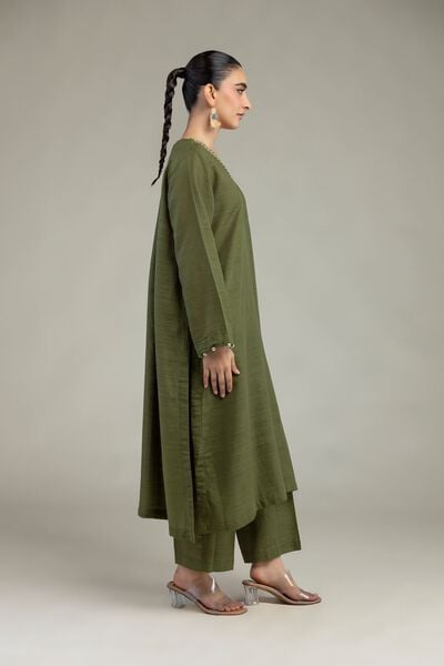 Dyed | Textured Cotton | Olive Cotton Pants | GBP 25.00