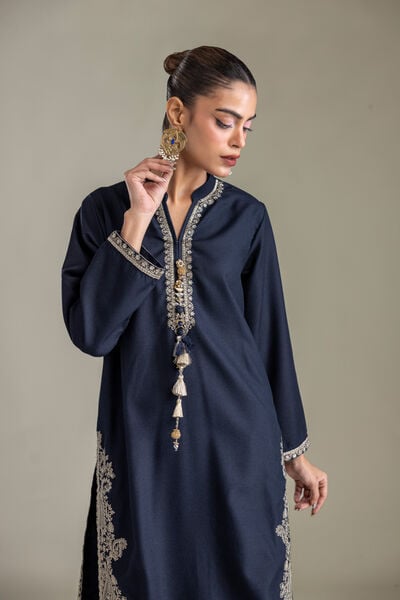 Embroidered | Heavy Blended Viscose | Long Navy Kurta | GBP 50.00