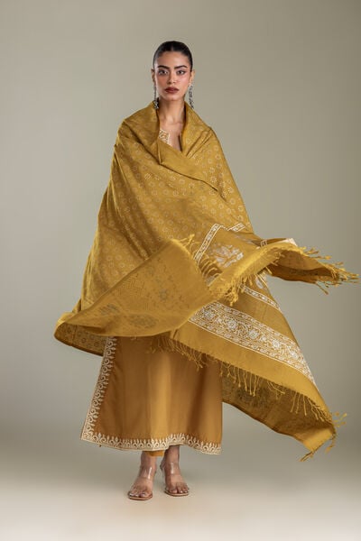 Embroidered | Rashmina Acrylic | Mustard Floral Shawl | GBP 30.00