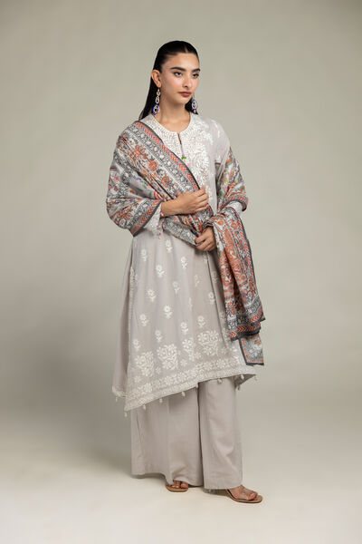 Embroidered | Raw Silk | Gray Solid Pants | GBP 20.00