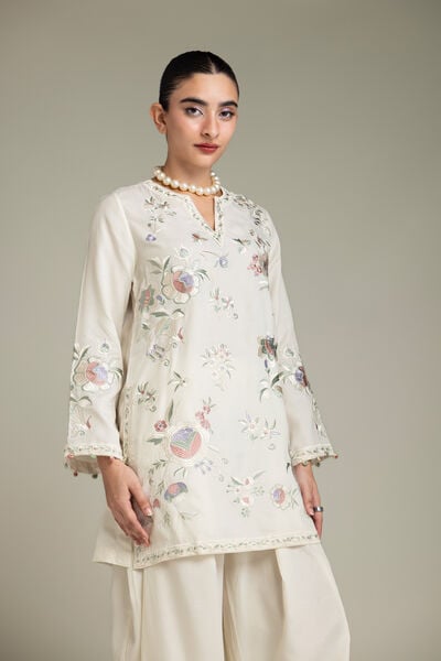 Embroidered | Raw Silk | Off-White Silk Kurta | GBP 60.00